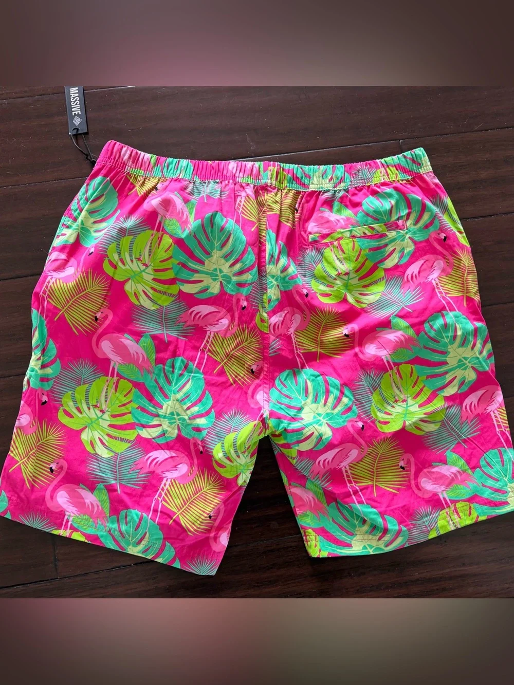 MASSIVE Tropical Flamingo Swim Shorts - Hot Pink & Neon Green XL